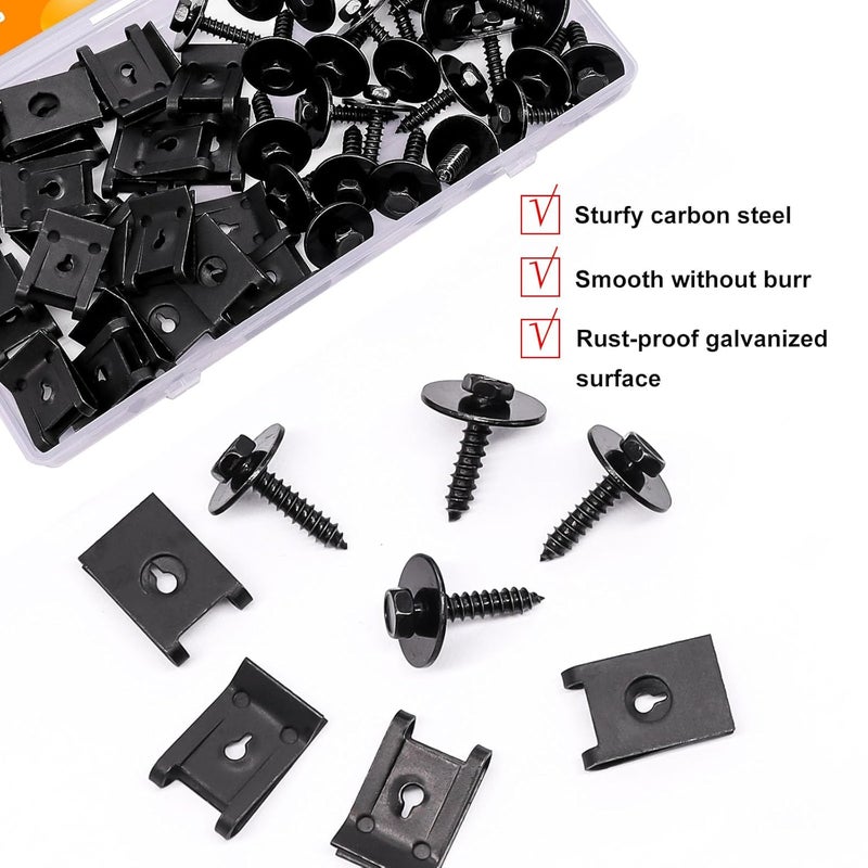 weideer 50PCS M4.2 Universal Fender Liner Screw U Nut Kit,Engine Splash Shield Hex Head Screw U Clips,Automotive Body Screws Clips (25sets) - Image 3